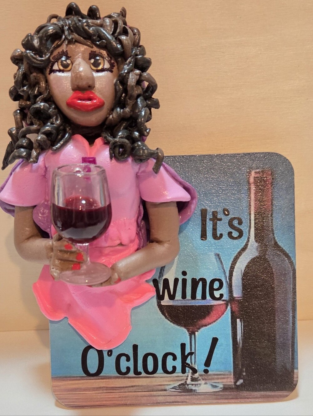 Handmade-Hand Molded Wine Lover Figurine - Magnet.